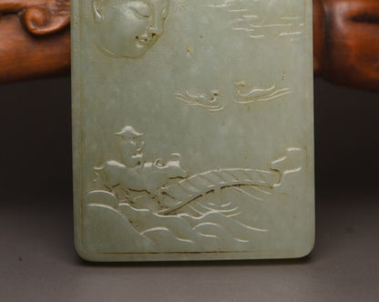 Chinese Natural Hetian Jade Carving Buddha Statue Good Luck Pendant Jewelry Rare