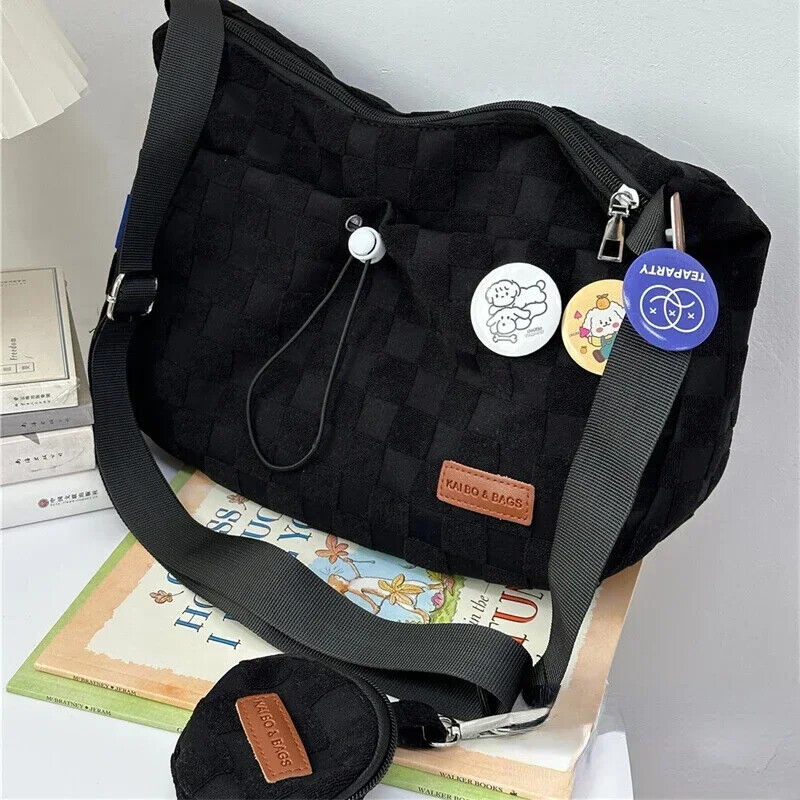 College Crossbody Bag Plaid Print Shoulder Bag New Cute Handbag