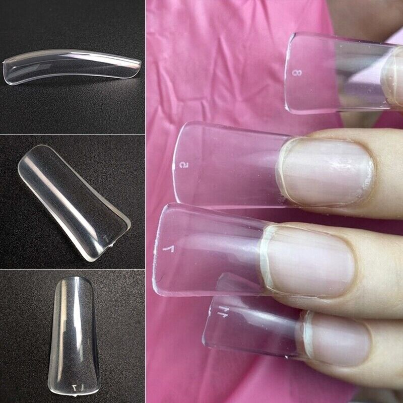 Nail Tips 120Pcs Clear Duck Feet Acrylic Wide Flare Full Covers Extensions Tools