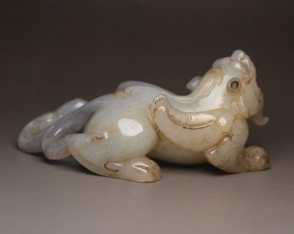 Chinese Antique Hetian Jade Carving Beast Statue Exquisite Unique Wonderful Art