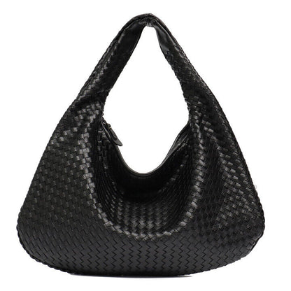 Leather Bag Woven Female Handbag Big Patchwork Zipper Women Shoulder Bags