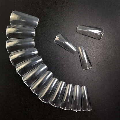 Nail Tips 120Pcs Clear Duck Feet Acrylic Wide Flare Full Covers Extensions Tools