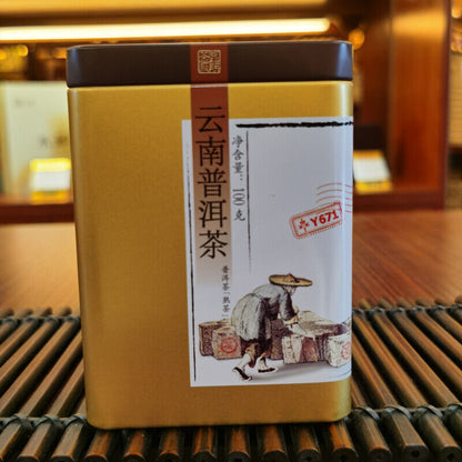 China Tea Brand Yunnan Pu'er Tea Puer Cooked Tea Classic Y671 100g Loose Tea Tin