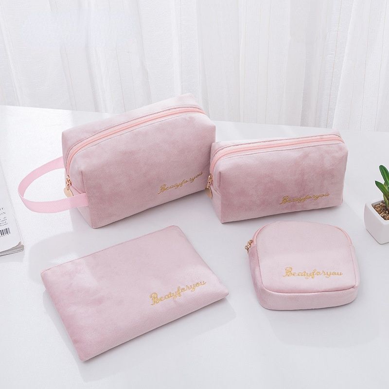 Cosmetic Bag Soft Velvet Make Up Storage Toiletry Package Travel Organizer Pouch