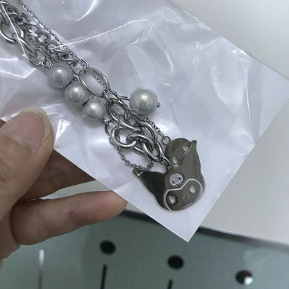 Cute Women Girl's Kuromi Titanium Stainless Steel Necklace Pendant Chain Gift