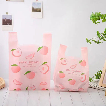 50Pcs Cute Fruit Plastic Bag Carry Out Bags With Handle Food Packaging Storage
