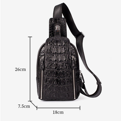 100% Crocodile Alligator Skin Leather Crossbody bag, Men's Luxury Sling Backpack