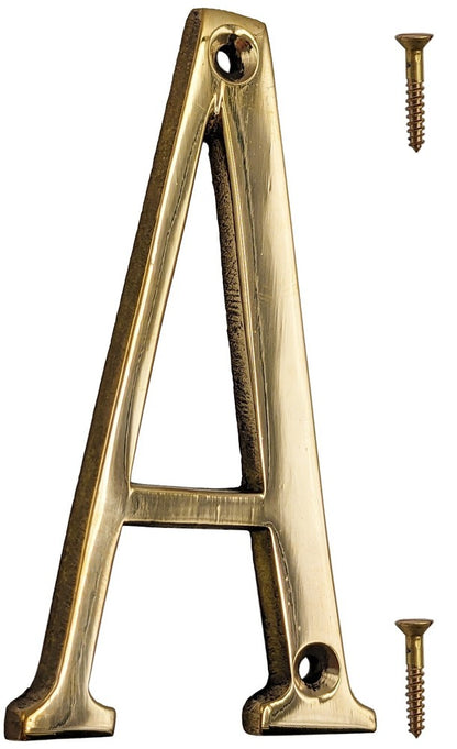 4-inch House Letter with Mounting Screws, Polished Brass, Shiny Gold Color