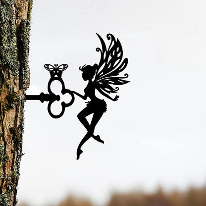Elf On Branch Steel Silhouette Metal Wall Art Garden Yard Patio Statue Stake