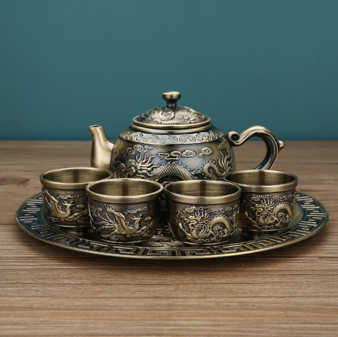 High grade retro bronze tea set creative kungfu tea set