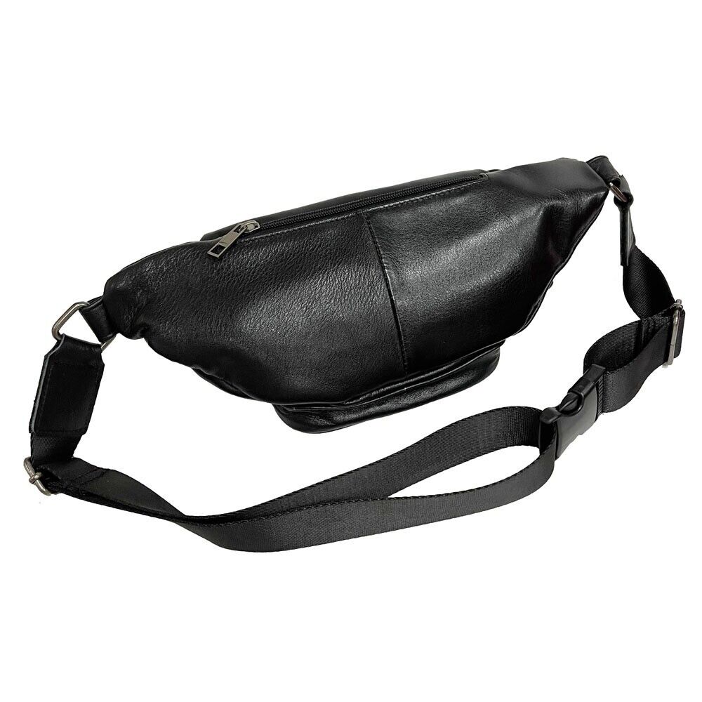 Black Men Real Cow Leather Small Belt Bum Bag Waist Fanny Pack Sport Backpack