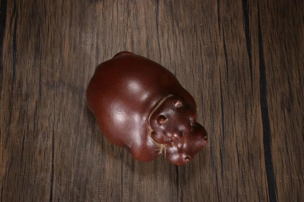 chinese tea pet Hippo statue gift zisha yixing clay lucky Decoration Big mouth