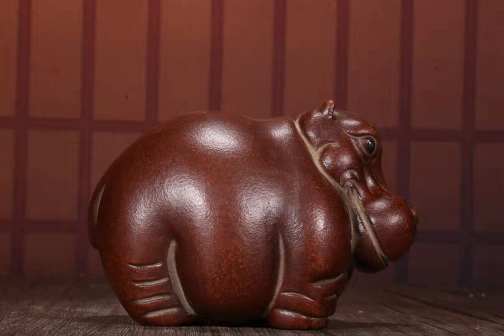 chinese tea pet Hippo statue gift zisha yixing clay lucky Decoration Big mouth