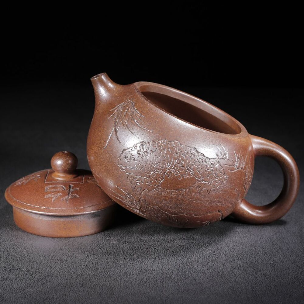 Vintage Chinese Yixing Purple Clay Teapot Zisha Ceremony Carving Collectible Art