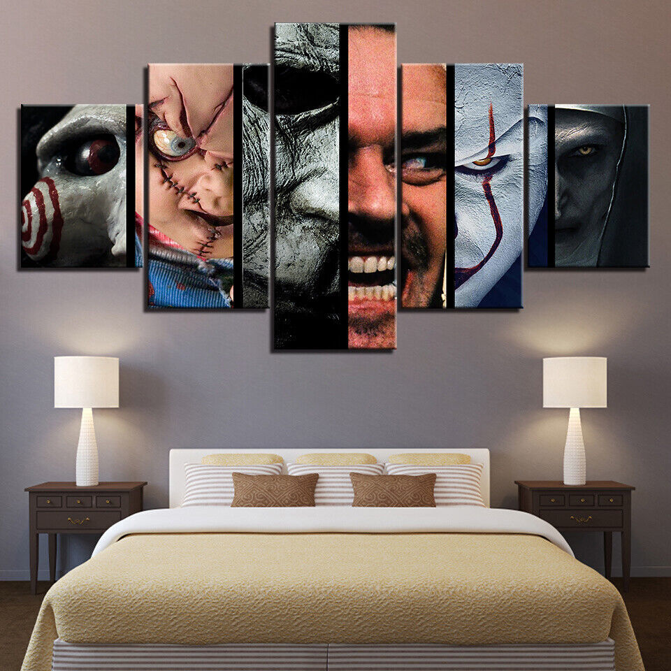 Horror Movie Scary Character Movies Poster Canvas Prints Painting Wall Art 5PCS