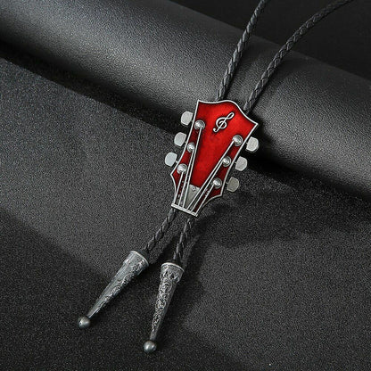 Men Fashion Music Guitar Bolo Ties Pendant Necklace Cowboy Leather Belt Neckties