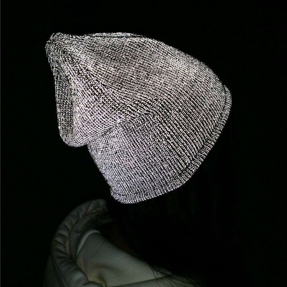 Reflective Beanie Hat Mens Womens Autumn Winter Warm Knitted Hats Bonnet Ski Cap