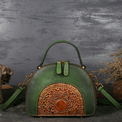 Women's Retro Classic Genuine Leather Handbags Embossed Shell Shoulder Bag Tote