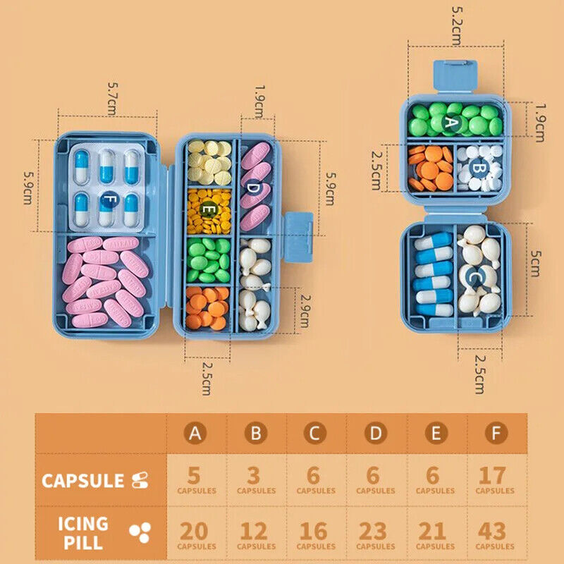 Pill Organizers 8-5 Grids Portable Moisture Proof Travel Medicine Box Container