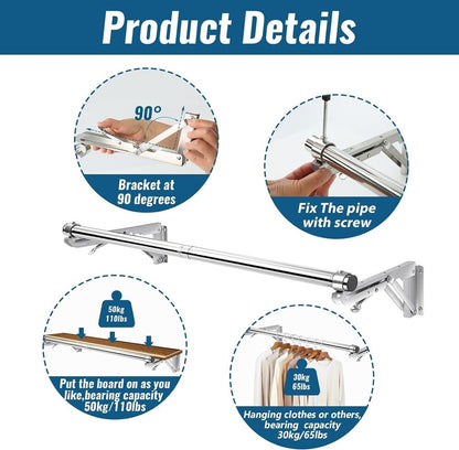 Foldable Wall Mounted Clothes Rack Stainless Steel Multi-Purpose Drying Hanger