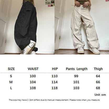 Women Cargo Joggers Pants Baggy Loose Elastic Wide Leg Loose Trousers Streetwear