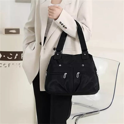 Large Capacity Lightweight Waterproof Multi-Pocket Nylon Shoulder Bag w/Zipper