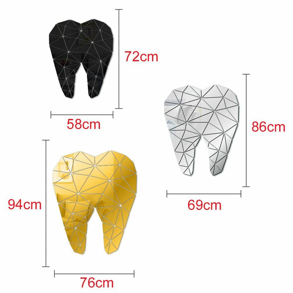 Dental Care Tooth Shaped Acrylic Mirrored Wall Stickers Dentist Clinic Art Decor
