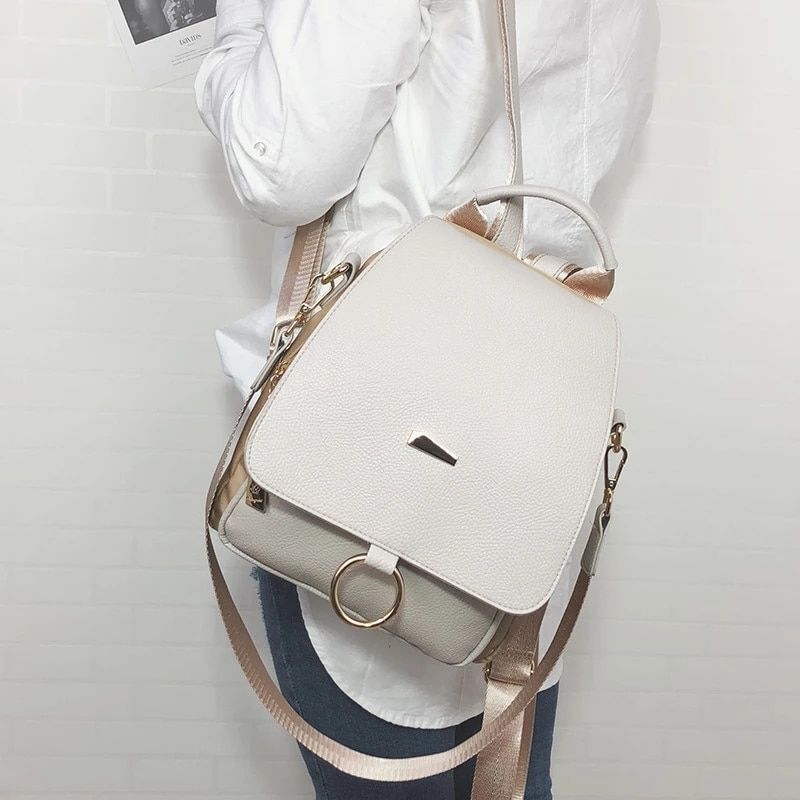 Backpack Shoulder Bag Synthetic Leather Nylon Backpacks Travel Bag Vintage Black