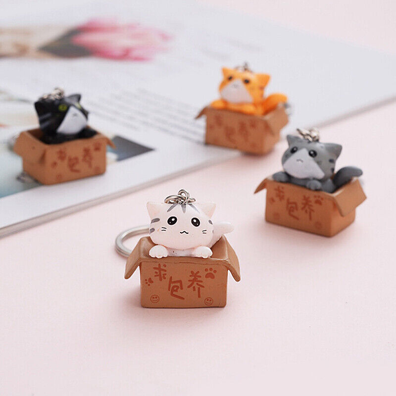 Creative Cute Little Cat Box Keychain For Women Men Keychain Bag Car Pendants