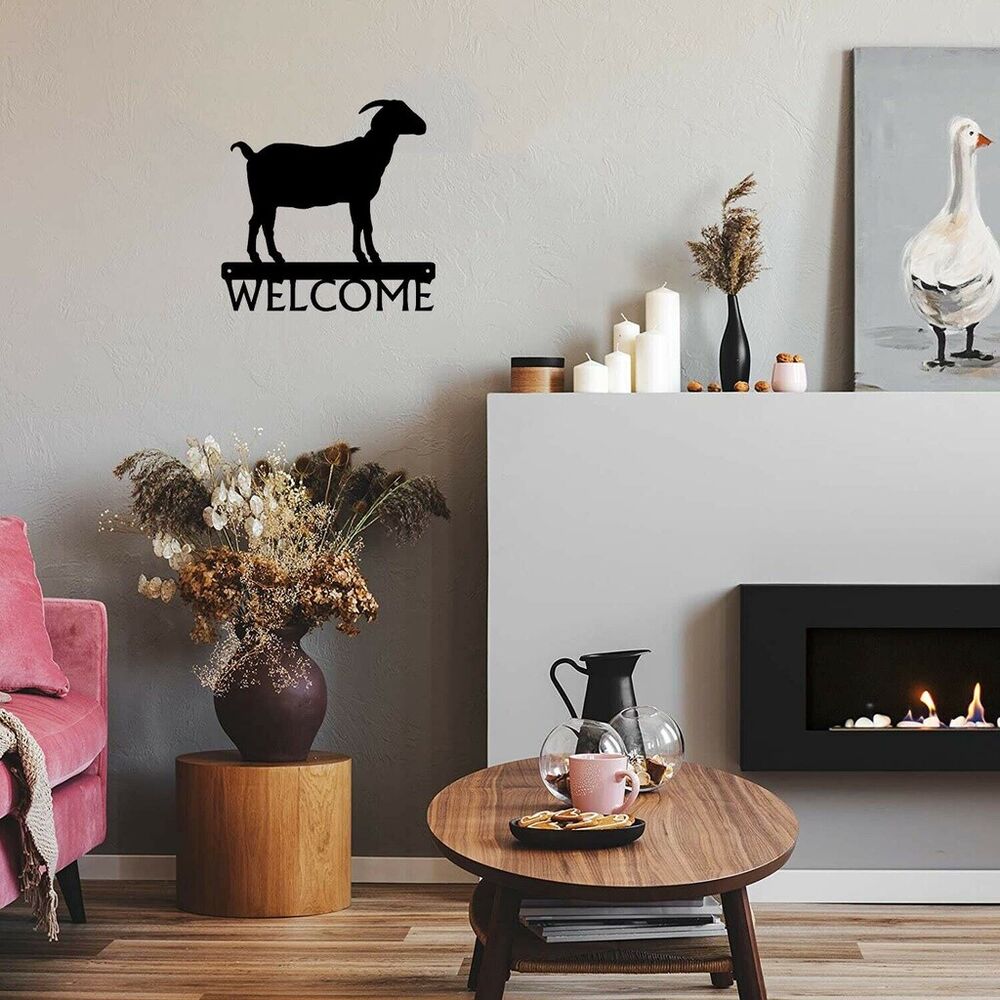 Horned Goat Farm Welcome Sign Metal Ornaments Wall Stickers Shape Artwork