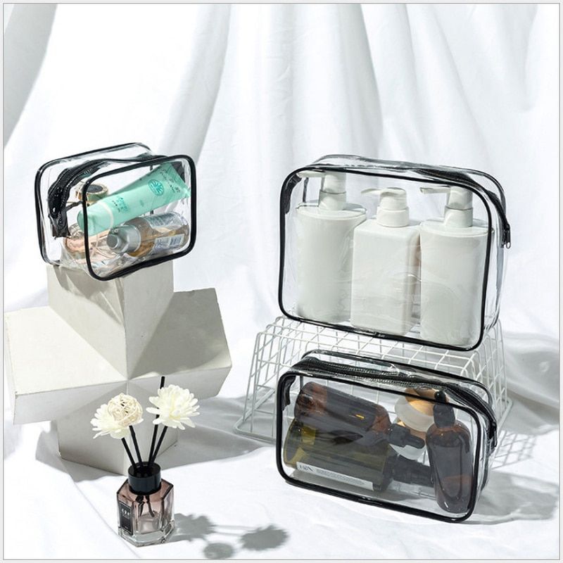 Cosmetic Bags Transparent Zipper Black Makeup Case Organizer Traveling Toiletry