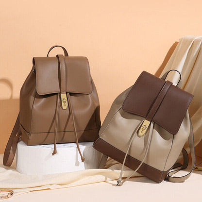 100% Genuine Leather Women's Drawstring Backpack Travel Bag Vintage Rucksack Bag