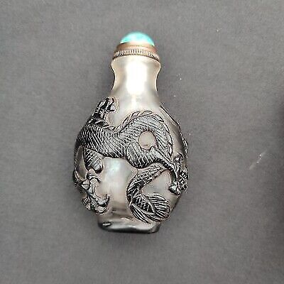 chinese peking glass snuff bottle black fierce dragon statue figurines snuffbox