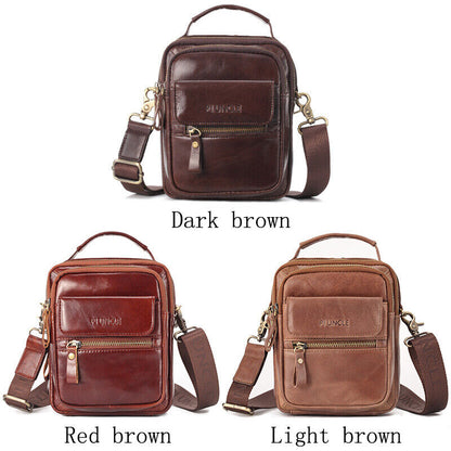 100% Genuine Leather Men's Sling Shoulder/Messenger Bag Double Zipper Handbags