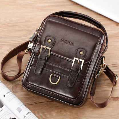 100% Genuine Leather Men's Sling Shoulder/Messenger Bag Double Zipper 8" Handbag