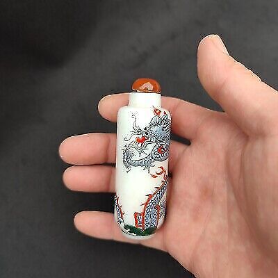 Old Beijing colored glaze snuff bottle painted box gifts chinese dragon statue