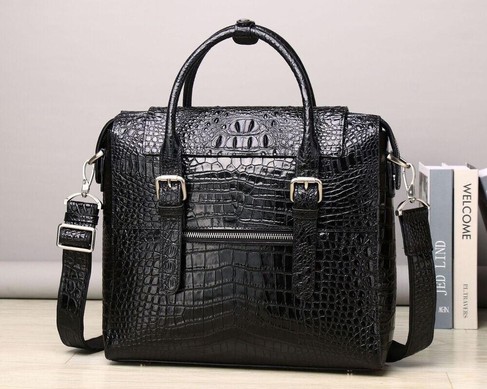 Top Cowhide Crocodile Alligator Embossed Handbag Men's Luxury Business Briefcase