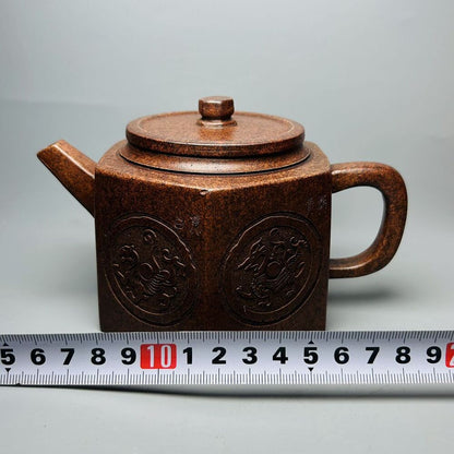Vintage Chinese Yixing Purple Clay Teapot Zisha Ceramic Carving Animal Teaware