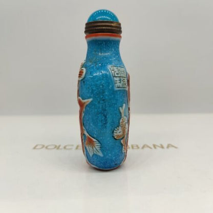 vintage chinese peking glass snuff bottle red carved bird collection snuffbox
