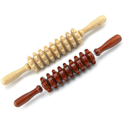Wooden Massage Tool 9-Wheel Abdomen Massager Fitness Roller Stick Muscle Relax