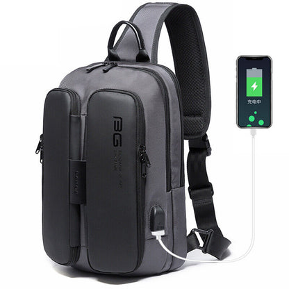 New Designer Men's Sling Backpack Oxford cloth Waterproof Crossbody Bag USB Port