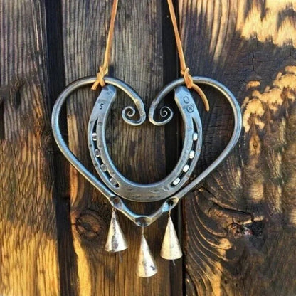 Wind Chimes Meta Horseshoe Heart Bell Steel Studs Home Decor Pendant 9.84x7.87in