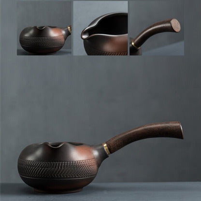 Complete Tea Set Purple Pottery Kungfu Tea Set Pot With Wood Handle Cup Gaiwan