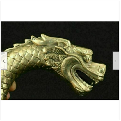 Chinese Old Handmade Bronze Carved Dragon Collect Statue Walking Stick Head