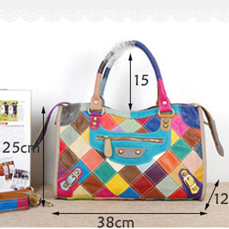 Designer Womens Cow Leather Multi-color random Handbag Satchel Tote Shoulder Bag