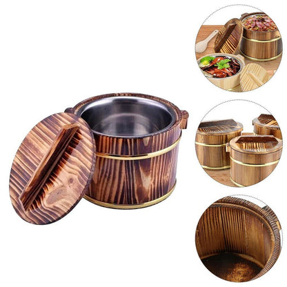 Rice Bowl Soup Sushi Tub Bucket Wood Steamer Japanese Oke Food Container 20x20cm