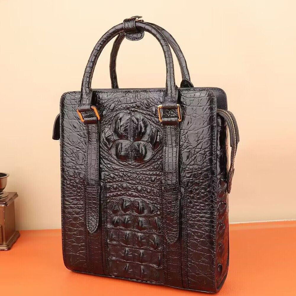 Handcrafted Crocodile Skin Leather 12" Men's Bags Luxury Password Lock Handbags