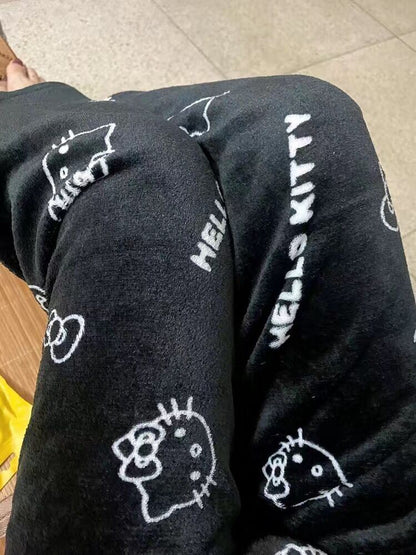 Cute Women Girl Black Hello Kitty Pants Warm Autumn Winter Pajamas Trousers Gift