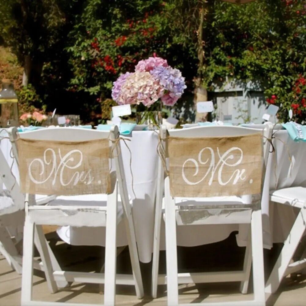 Mr. & Mrs. Chair Banners 2Pcs Burlap Romantic Hanging Rustic Signs Wedding Decor