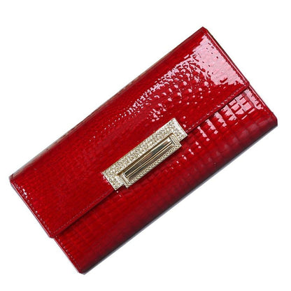 Genuine Leather Long Wallet Cowhide Purse Diamond Print Card Holder 2.5*19*9.5CM
